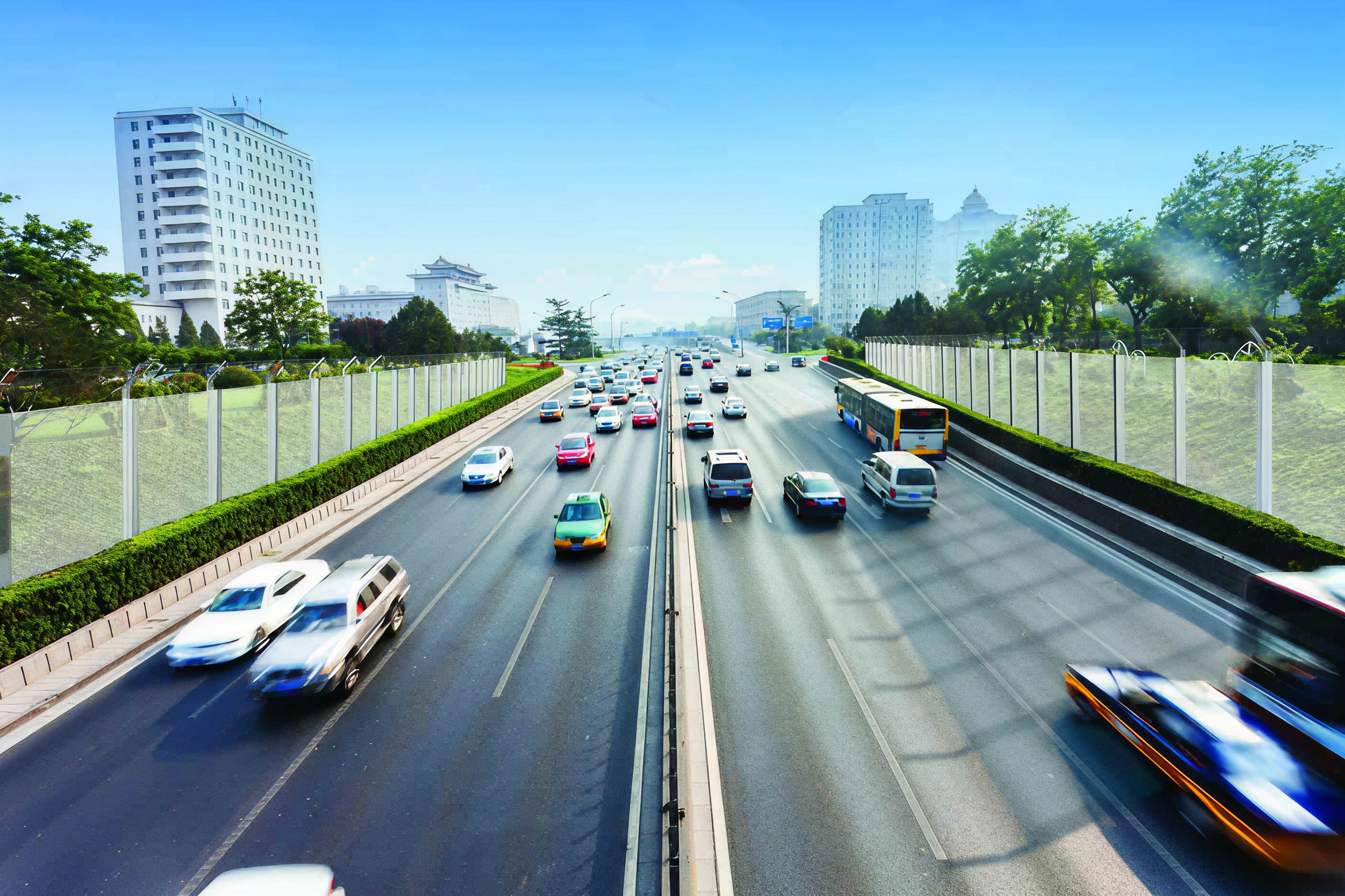 Red brick noise barrier wall