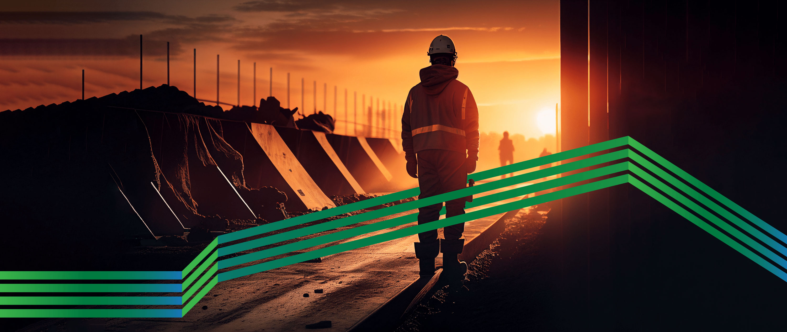 Construction worker with hard hat looking toward the sun